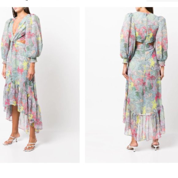 ALICE + OLIVIA X LOLA SCHNABLE KATIA FLORAL MULTI MAXI DRESS sz 0 - Picture 1 of 8